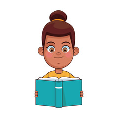 Cartoon happy girl reading a book, colorful design