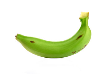 Green banana isolated on white background.