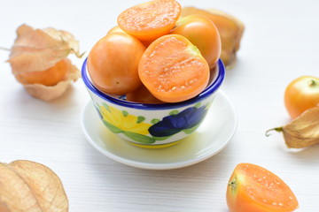  natural cape gooseberry on wooden background
