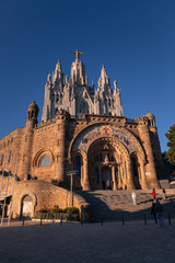 Sagrat Cor church at the top of Collserola mountain range over Barcelona, in Catalogne.