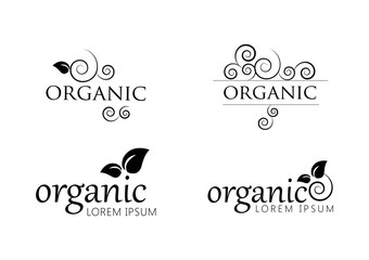 Organic Logo Set. Nature Elements - Isolated On White. Black Organic Logo, Vector. Collection Of Organic Icon For Health Symbol, Leaf Design, Nature Element, Planet Logo And Eco Icon. Vector Template
