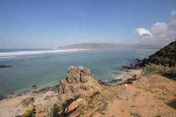 Scenic view of amazing tropical beach. Nature composition and vibrant colors.