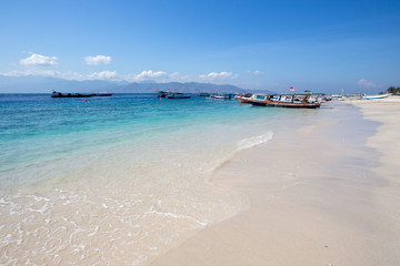 Scenic view of amazing tropical beach. Nature composition and vibrant colors.