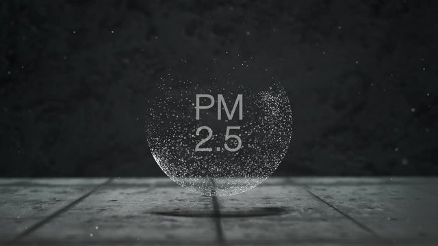 3D Rendering, Animation of dust particle in circular shape and PM 2.5. PM 2.5 pollution problem concept design on dark background. 