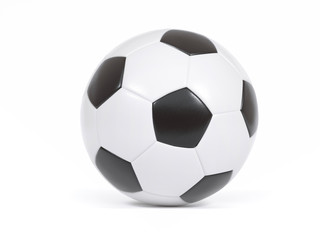 Traditional black and white soccer ball on white background