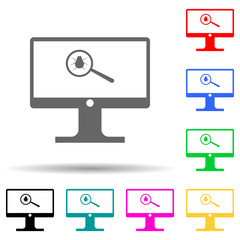 beetle in the magnifier on the monitor screen multi color style icon. Simple glyph, flat vector of cyber security icons for ui and ux, website or mobile application