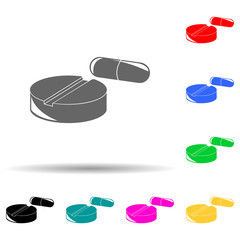 tablets and pills multi color style icon. Simple glyph, flat vector of dental icons for ui and ux, website or mobile application