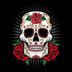 sugar skull vector with rose logo