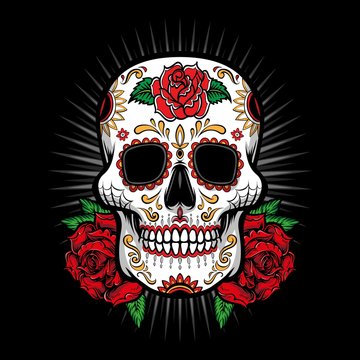 sugar skull vector with rose logo