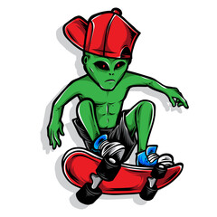 alien skater vector logo illustration