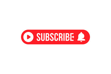 Subscribe button with bell icon. Red button for channel and video blog in social media on white background. Flat vector illustration EPS10