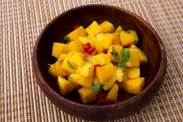 mango chunks with red chiilli and mint