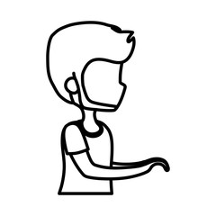 side view young man portrait character thick line