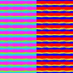 Two seamless bright colored irregular fluent, zigzag patterns useful for textile, fabric, wrapping paper, wallpaper, fashion. Original design, vector