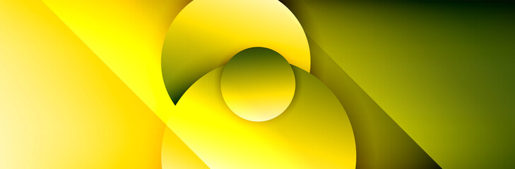 Dynamic trendy geometrical abstract background. Circles, round shapes 3d shadow effects and fluid gradients. Modern overlapping round forms