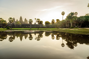 Angkor Wat Temple Grounds and Reflecting Pool at Sun Rise in Siem Reap Cambodia