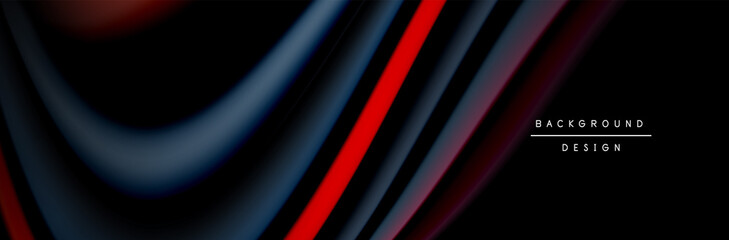 Fototapeta premium Сolorful flow poster. Wave liquid lines and shapes in black color background. Vector Illustration