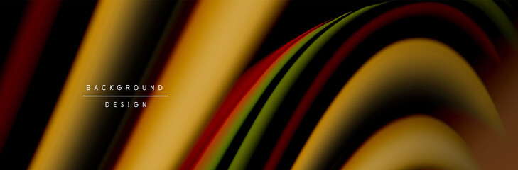 Сolorful flow poster. Wave liquid lines and shapes in black color background. Vector Illustration