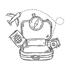 Traveling around the world with suitcase