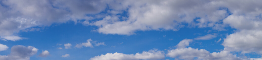 Panoramic view of blue sky with white clouds, natural backgrounds