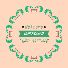 Ornament leaf and red floral frame, for elegant welcome spring poster decoration pattern. Vector