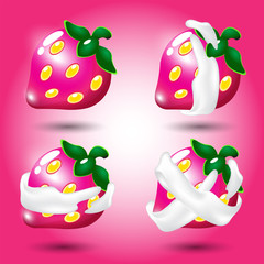 Fruit, Set of strawberry pink fruits. Items for match 3 games, Assets Vector for web or game design. 