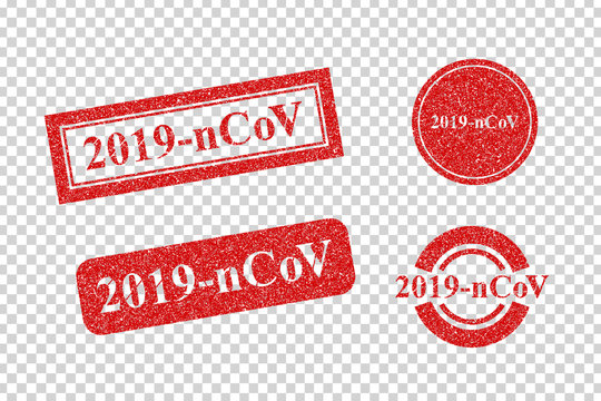 Vector set of realistic isolated stamps of Coronavirus 2019-nCoV for template decoration on the transparent background.