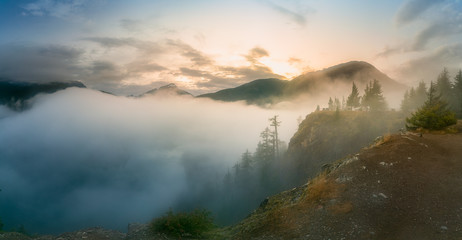 Foggy North Cascades National Park at dusk