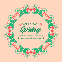 Fototapeta premium Design element isolated on creme background, with leaf and floral frame design, for welcome spring greeting card concept. Vector