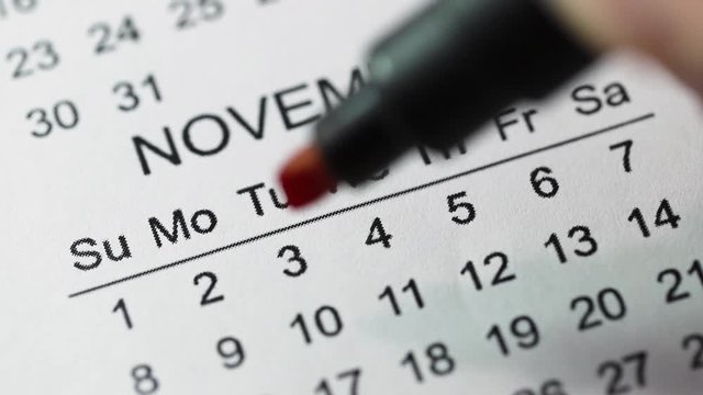 Mark the 3rd day of November in the calendar with a red marker. Event date.
