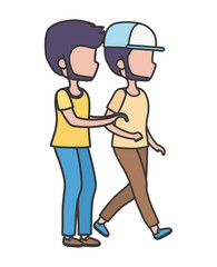 men young characters walking cartoon
