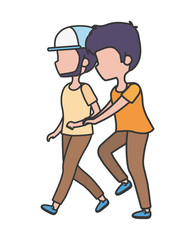 men young characters walking cartoon