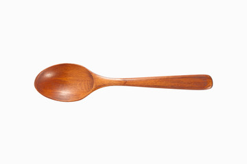 An empty, brown wooden spoon isolated on a white background.