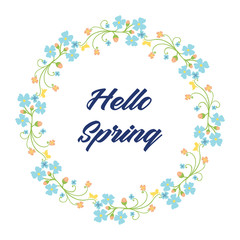 Beautiful blue flower frame, for hello spring greeting card decoration. Vector