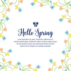 Vintage pattern of leaf and floral frame, for hello spring greeting card design. Vector