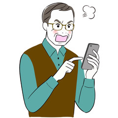 An old senior man with phone getting angry