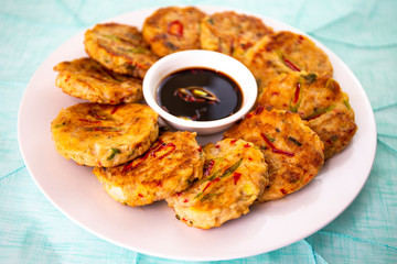 Mung-bean pancake which is called Bindaetteok