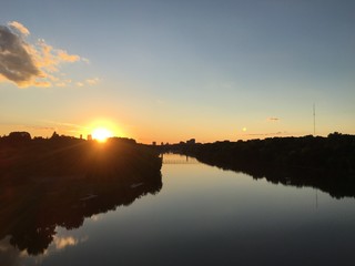 river sunset with reflection 