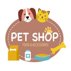 Pet shop design template for store logo, sticker or veterinary clinic. Vector illustration on white background.