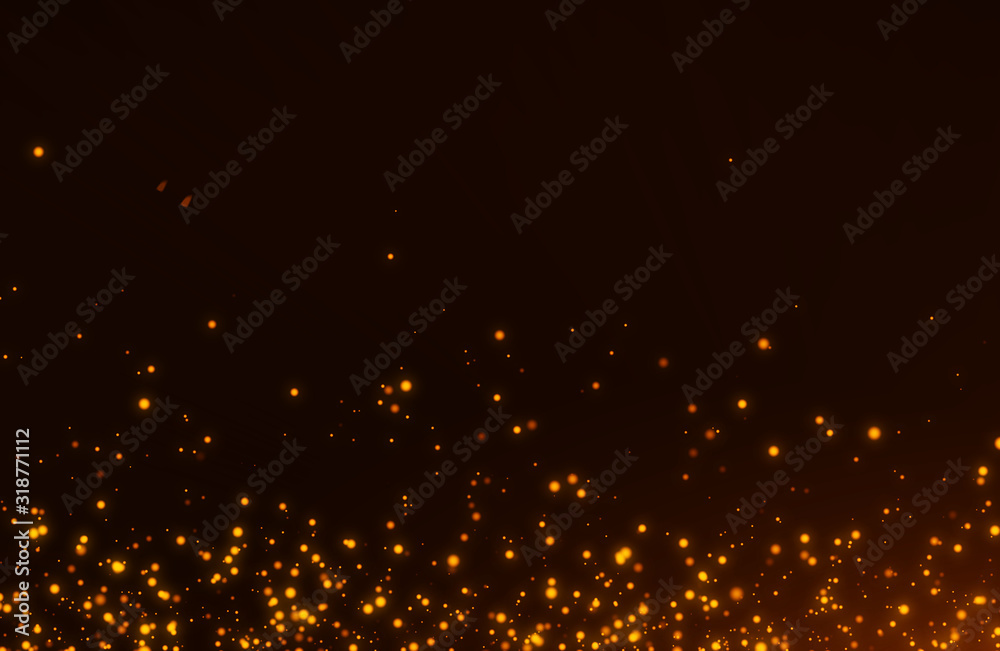 Wall mural glowing golden abstract bokeh glitter lights background of flickering gold particles and light flare