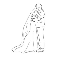 Happy wedding couple embracing vector illustration sketch doodle hand drawn isolated on white background