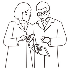 白衣の男女　補助　説明　線画