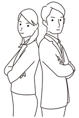 男女　ライバル　腕組み　線画