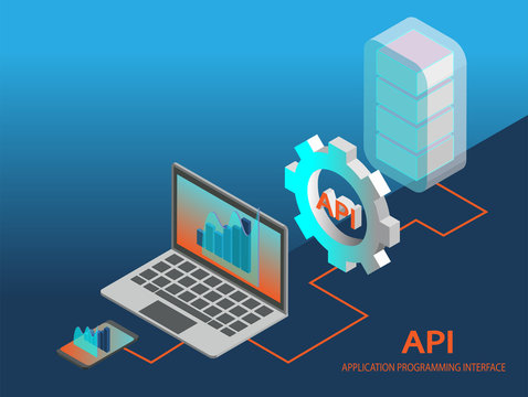 API Application Programming Interface Concept Vector. Isometric Illustration.