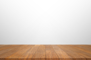 Wood table top on white background. Used for product placement or montage.