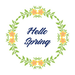 Template design for greeting card hello spring, with elegant style leaf and floral frame. Vector