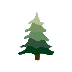 Cartoon tree isolated on white background. Simple fir in flat style symbol.