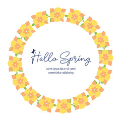Invitation card hello spring template design, with elegant of leaf and yellow floral frame. Vector