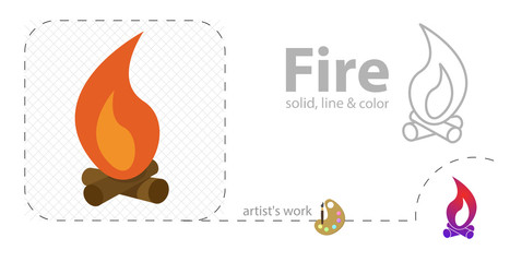 fire vector flat illustration, solid, line icon
