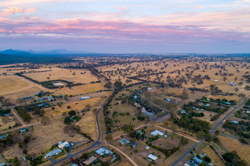 Aerial view of Australian countryside at sunset